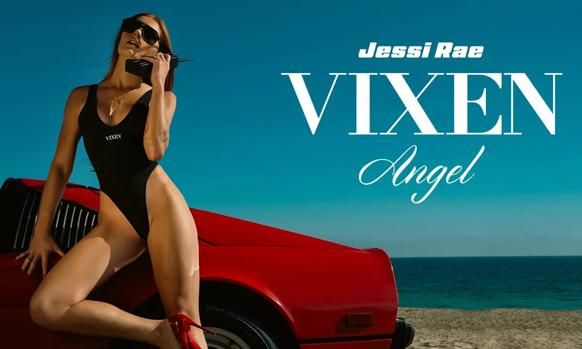 Vixen Angel key art featuring Jessi Rae beside a red sports car on the beach