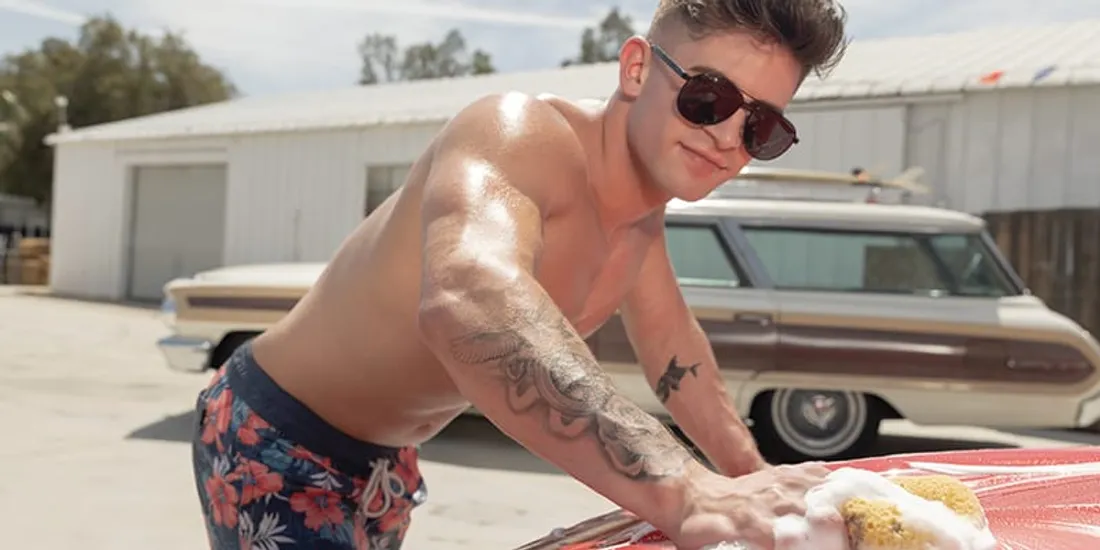 Falcon Studios promotional still, car-wash themed set
