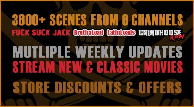 TIMPass+ campaign card: 3,600+ scenes across six channels including Fuck Suck Jack, BruthaLoad, LatinLoads and Grindhouse Raw, with multiple weekly updates