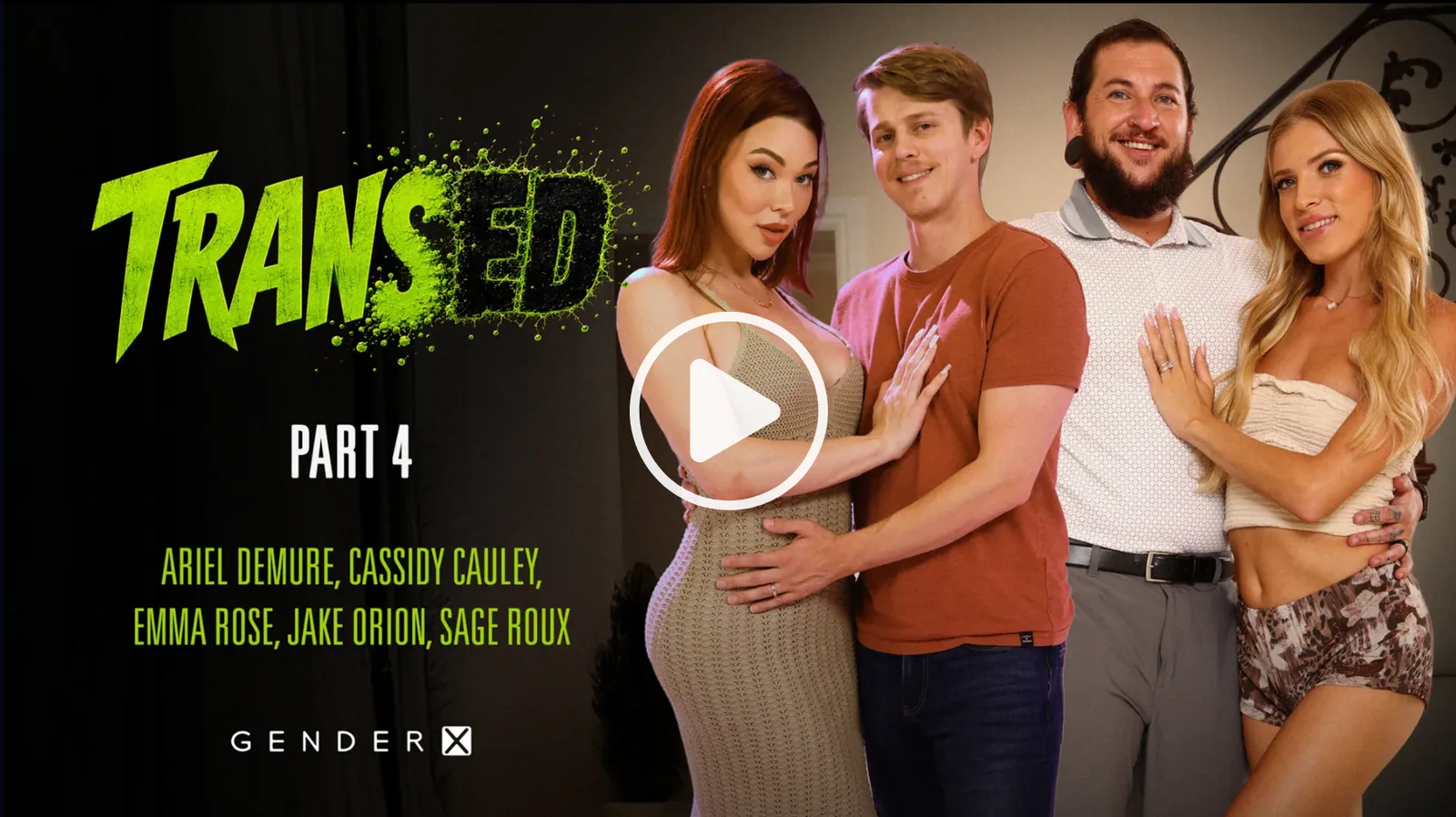GenderXFilms promotional image featuring Ariel Demure and Emma Rose and Sage Roux and Cassidy Cauley and Jake Orion