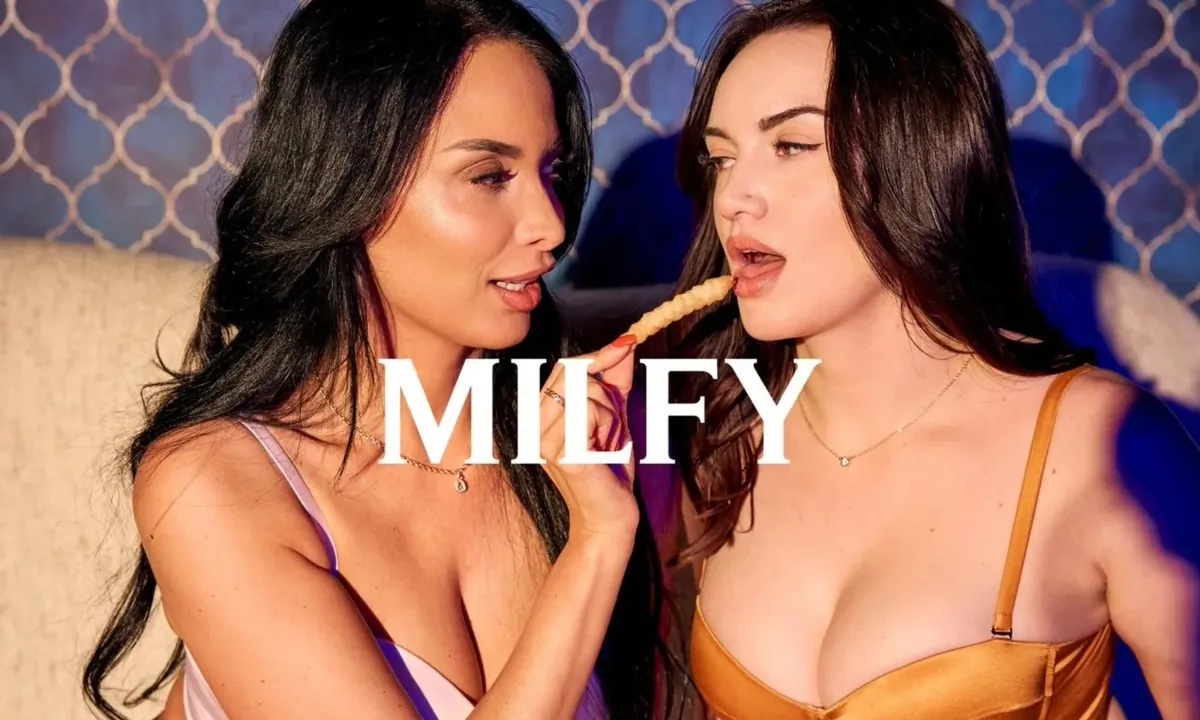 MILFY key art: two performers sharing a sweet treat