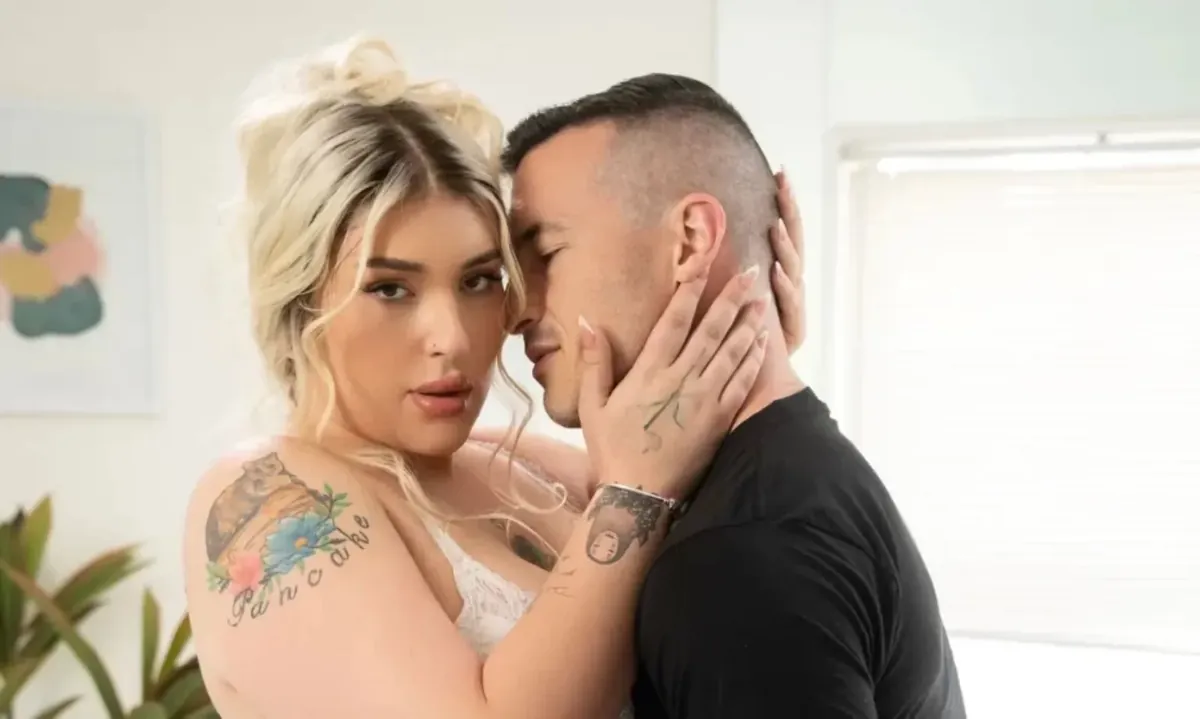 Trans Angels editorial still: two performers in a close embrace