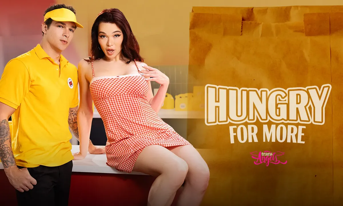 Trans Angels key art: a performer in a gingham dress at a fast-food counter